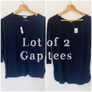 Lot Of 2 NWT GAP 3/4 Sleeve Navy Blue Tees XS Dolman Split Hem Jersey Knit Crew
